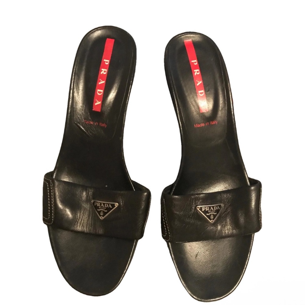 Prada Black Kitten Heels Mules